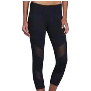 Fabletics Leggings Full Length Black Sheer Mesh Stripes UPF 50+ PowerHold XS
